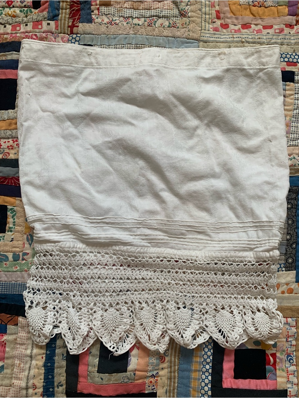 Antique Small White Cotton Pillowcase W/ Ornate Crochet Trim Edge Cottagecore
